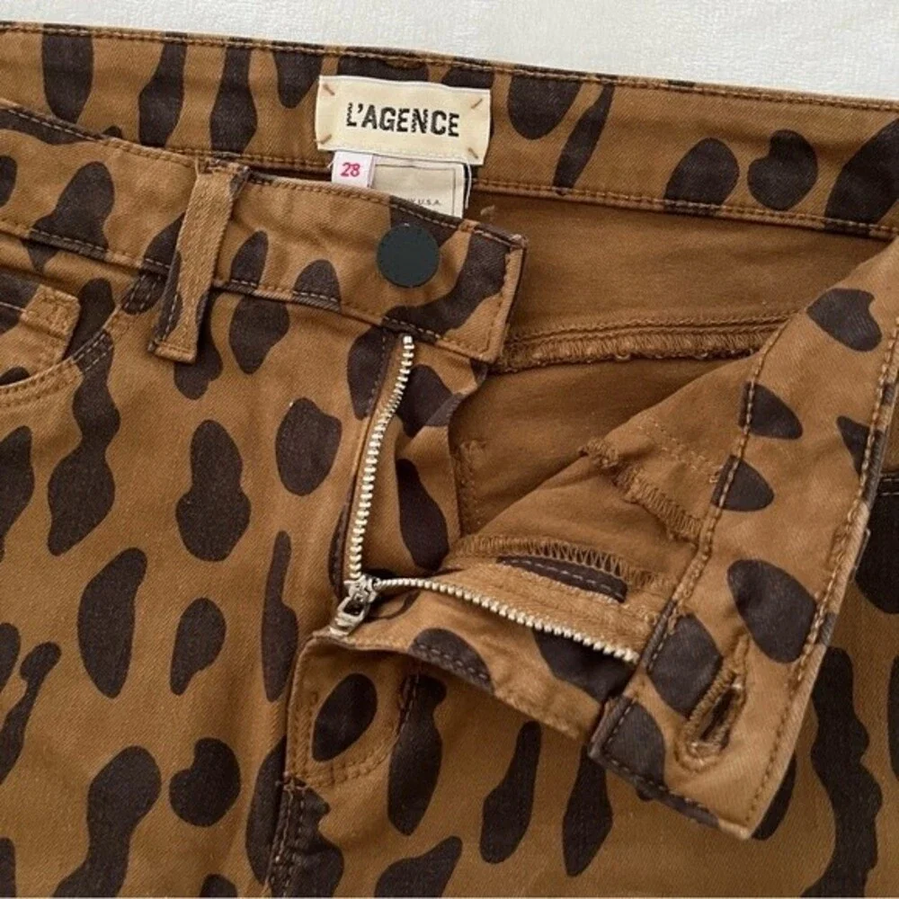 L'Agence Margot Leopard Print Skinny Crop Jeans, Size 28 NWOT